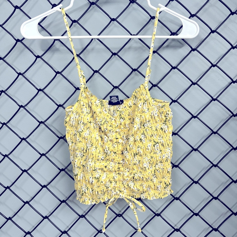 Yellow floral ruched front crop top